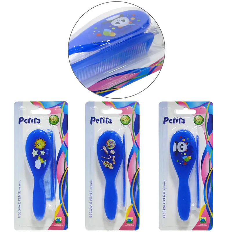 PENTE + ESCOVA DE CABELO INFANTIL ESTAMPAS SORTIDAS AZUL