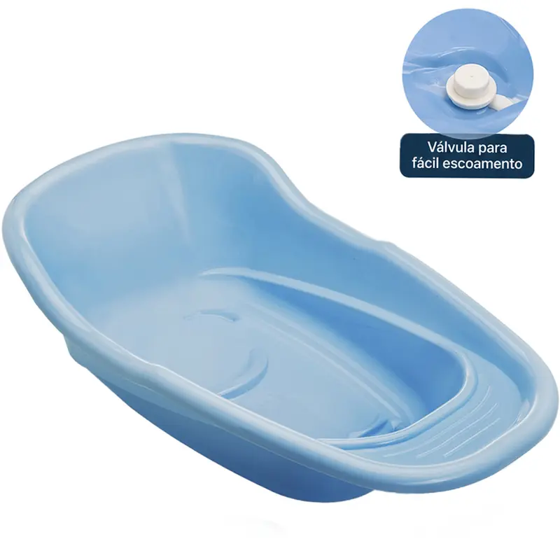 BANHEIRA DE PLASTICO COM VALVULA ADOLETA BEBE AZUL 20L 70X40X22CM