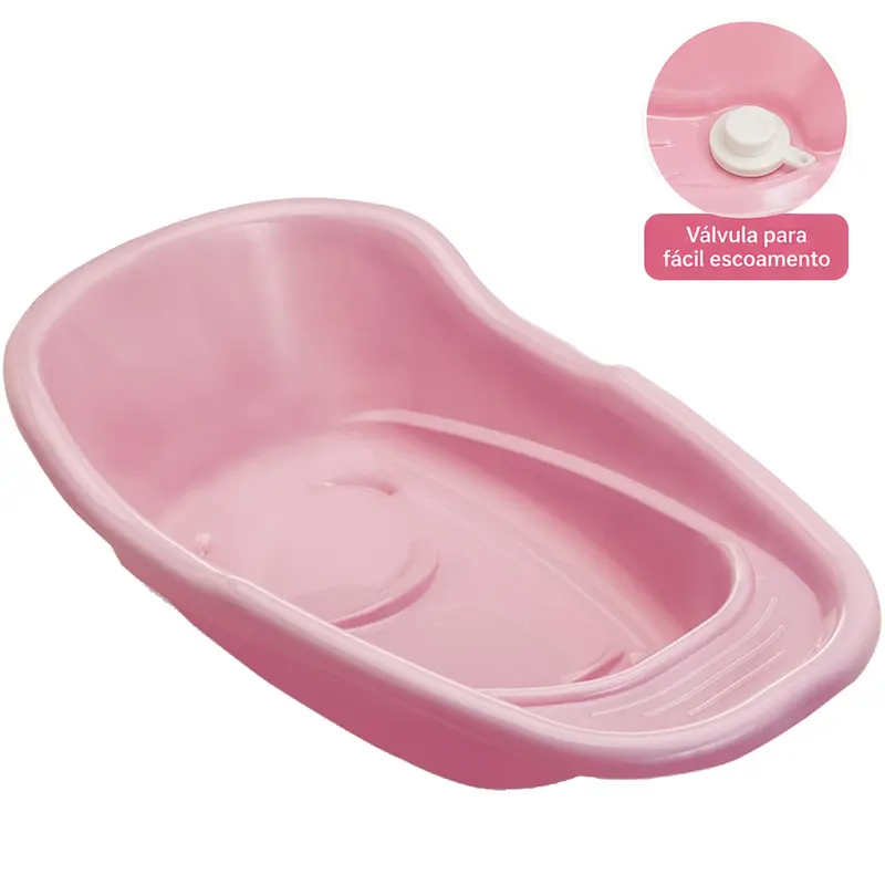 BANHEIRA DE PLASTICO COM VALVULA ADOLETA BEBE ROSA 20L 70X40X22CM