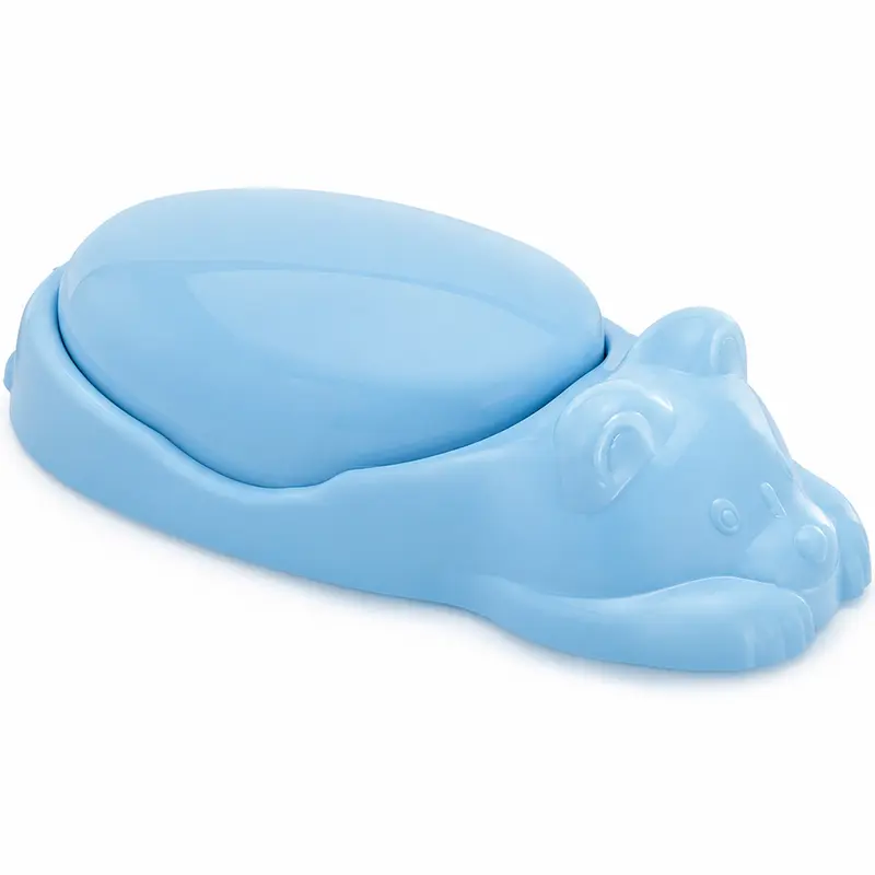 SABONETEIRA DE PIA DE PLASTICO ADOLETA BEBE URSO AZUL COM TAMPA 18X5CM