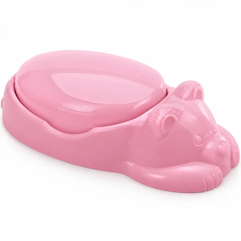SABONETEIRA DE PIA DE PLASTICO ADOLETA BEBE URSO ROSA COM TAMPA 18X5CM