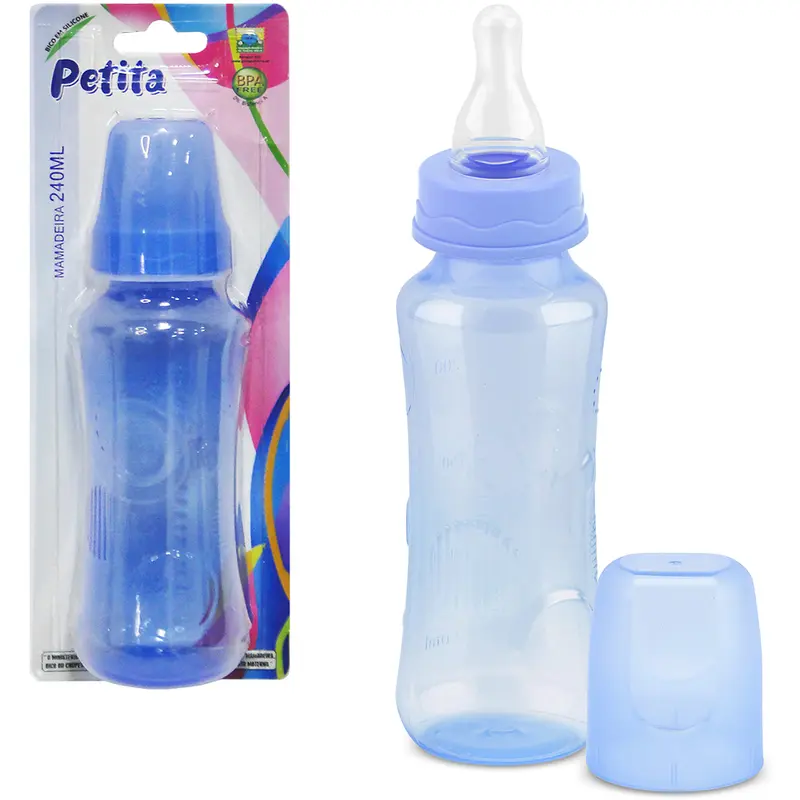MAMADEIRA COM BICO DE SILICONE COLOR AZUL 240ML