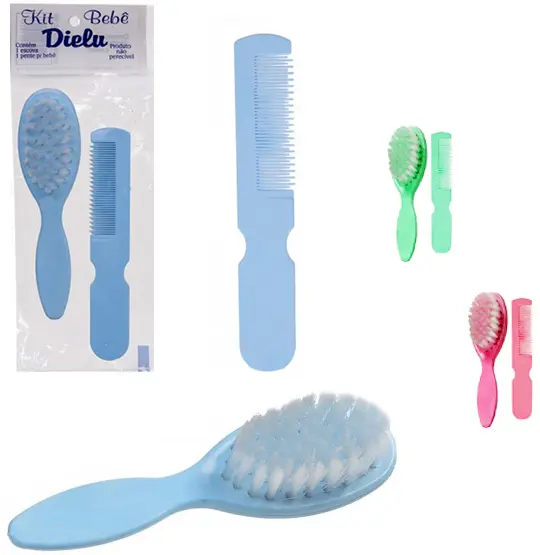 PENTE + ESCOVA DE CABELO BEBE CARICIA COLORS 14,5CM NA SOLAPA