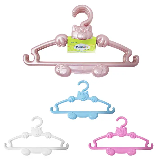 CABIDE ROUPA INFANTIL DE PLASTICO GATINHO COLORS COM 3 PECAS 30X19CM 7MM