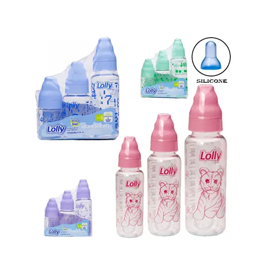 MAMADEIRA DECORADA TIP COLORS COM BICO REDONDO COM 3 PECAS 80/150/240ML