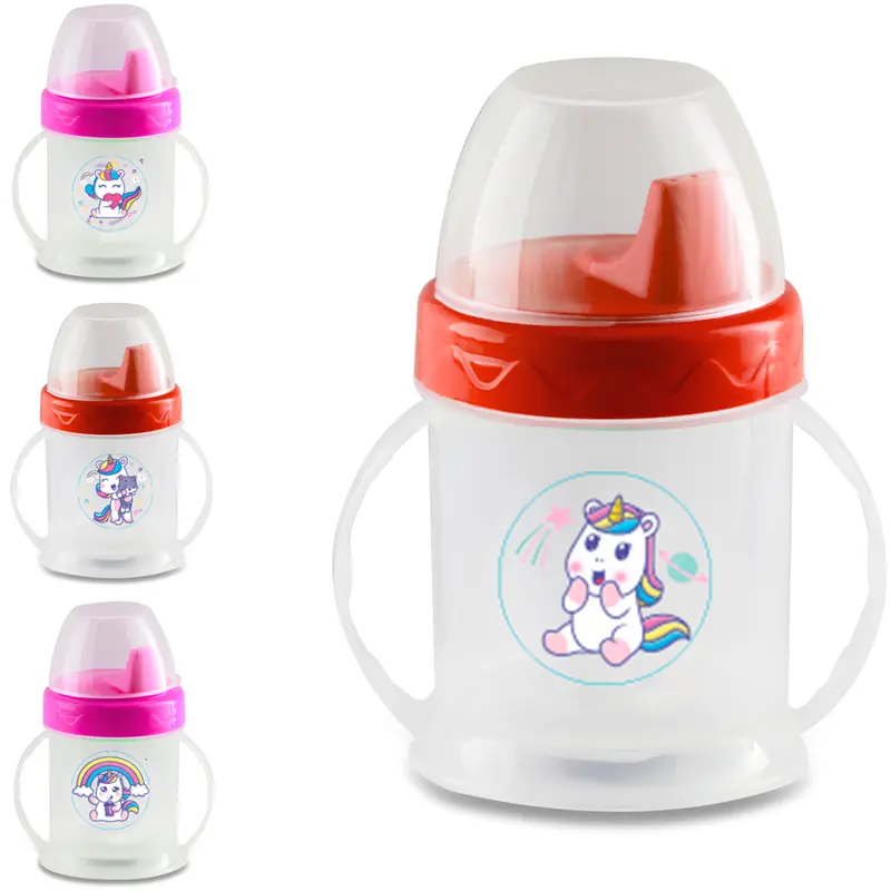 COPO BABY COM TAMPA + BICO E ALCA DE PLASTICO CHUQUINHA KIDS UNICORNIO GRADUADO COLORS 220ML