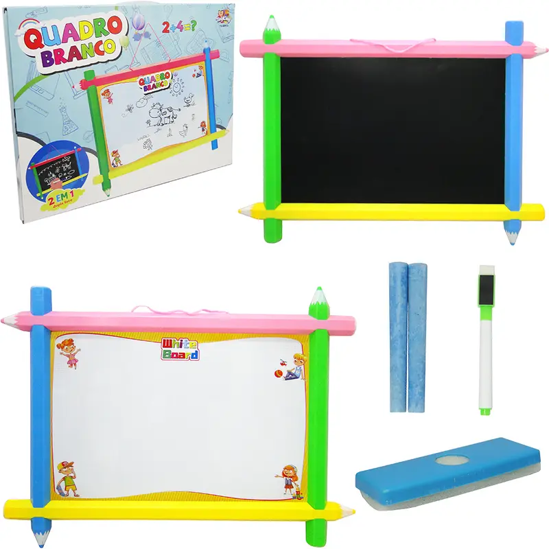 QUADRO / LOUSA BRANCA / NEGRO MAGNETICA 56X43CM COM 2 GIZ + CANETA E APAGADOR