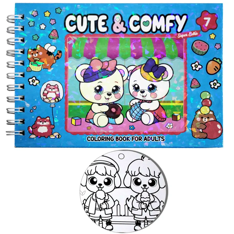 LIVRO CUTE & COMFY 7 COLORING BOOK FOR ADULTS PARA COLORIR CAPA DURA ESPIRAL 40 PAGINAS 21,5X16CM