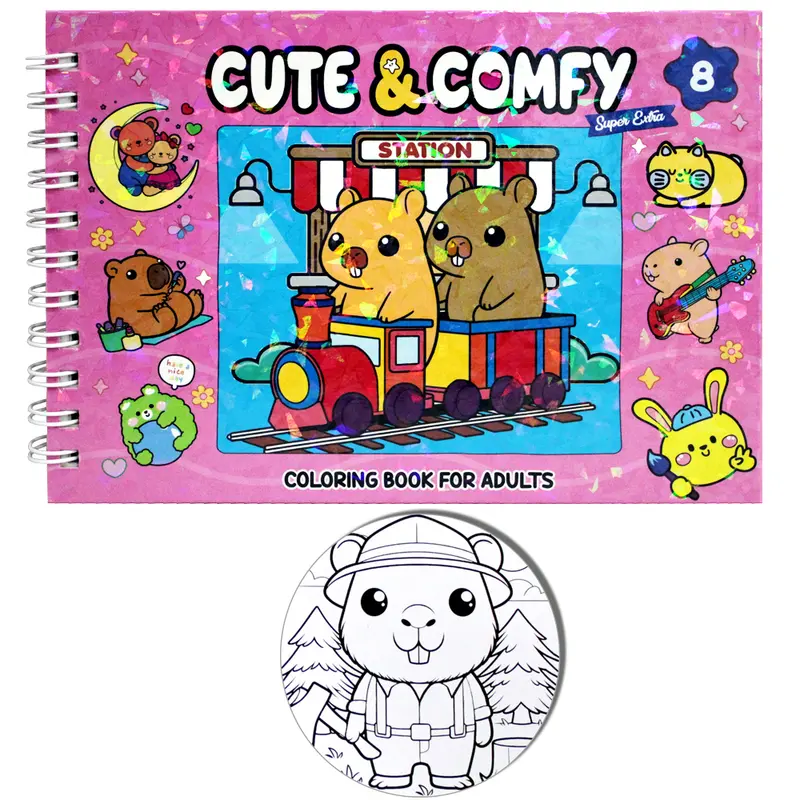 LIVRO CUTE & COMFY 8 COLORING BOOK FOR ADULTS PARA COLORIR CAPA DURA ESPIRAL 40 PAGINAS 21,5X16CM