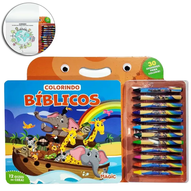 LIVRO PARA COLORIR COLORINDO BIBLICOS COM 12 GIZ DE CERA 30 PAGINAS 20,5X19CM