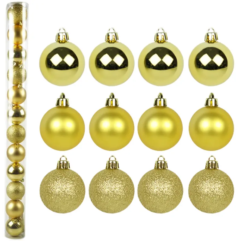BOLA DE NATAL 5CM DE Ø DOURADA MISTA FOSCA / LISA / GLITTER COM 12 PECAS NO TUBO