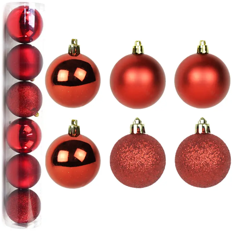 BOLA DE NATAL 7CM DE Ø VERMELHA MISTA FOSCA / LISA / GLITTER COM 6 PECAS NO TUBO