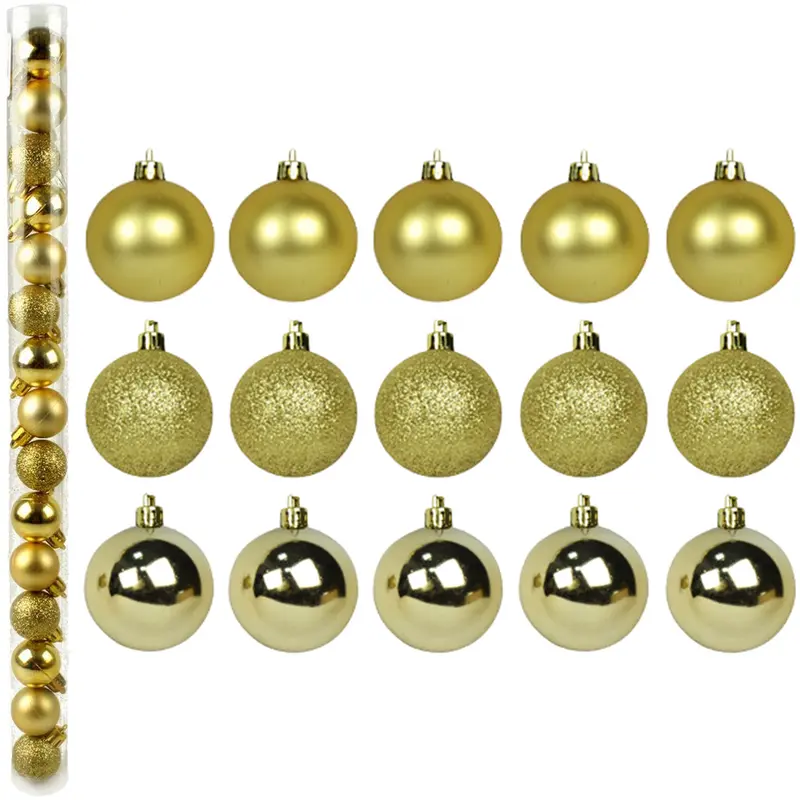 BOLA DE NATAL 3CM DE Ø DOURADA MISTA FOSCA / LISA / GLITTER COM 15 PECAS NO TUBO