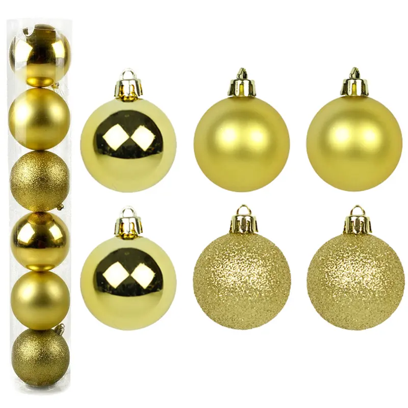 BOLA DE NATAL 7CM DE Ø DOURADA MISTA FOSCA / LISA / GLITTER COM 6 PECAS NO TUBO