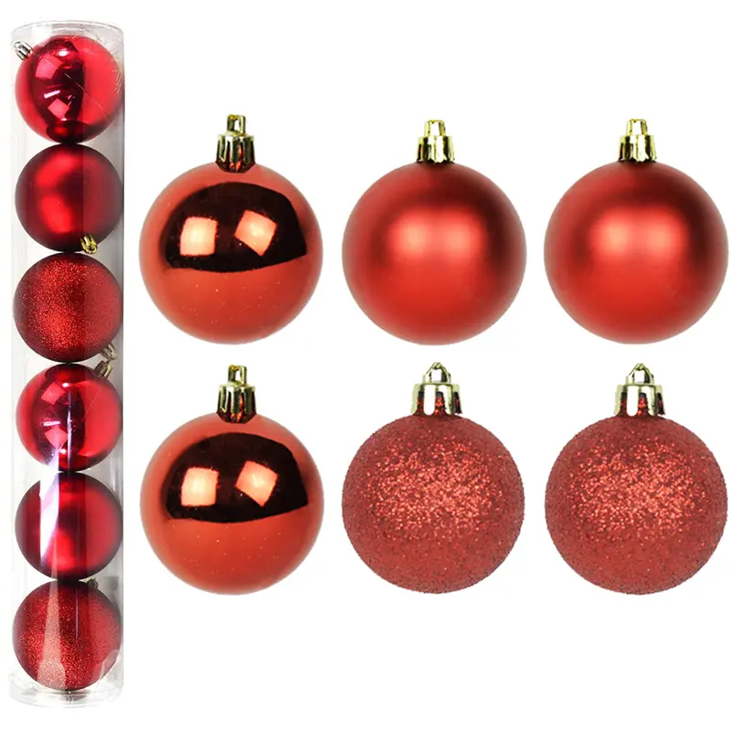 BOLA DE NATAL 8CM DE Ø VERMELHA MISTA FOSCA / LISA / GLITTER COM 6 PECAS NO TUBO