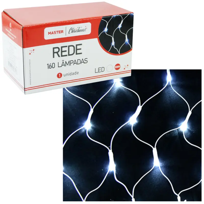 REDE 160 LEDS BRANCO 220V 2X1,1M 8 FUNCOES DE NATAL