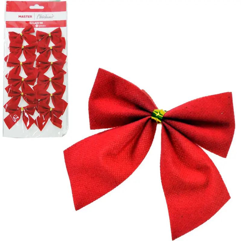 LACO VERMELHO DE VELUDO DE NATAL COM 12 PECAS 6,5X5,5CM