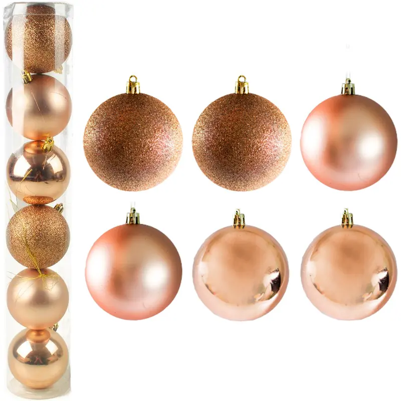 BOLA DE NATAL 8CM DE Ø CHAMPANHE MISTA FOSCA / LISA / GLITTER COM 6 PECAS NO TUBO