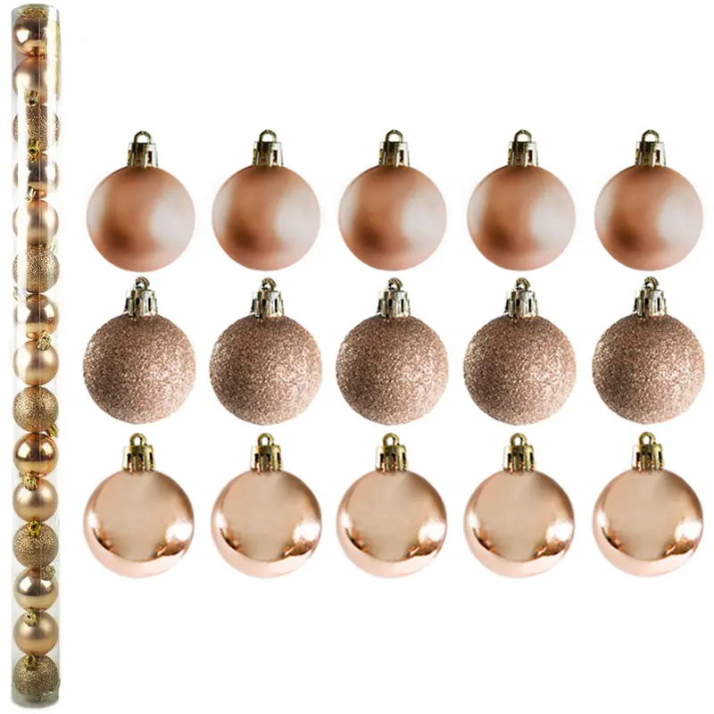 BOLA DE NATAL 4CM DE Ø CHAMPANHE MISTA FOSCA / LISA / GLITTER COM 15 PECAS NO TUBO