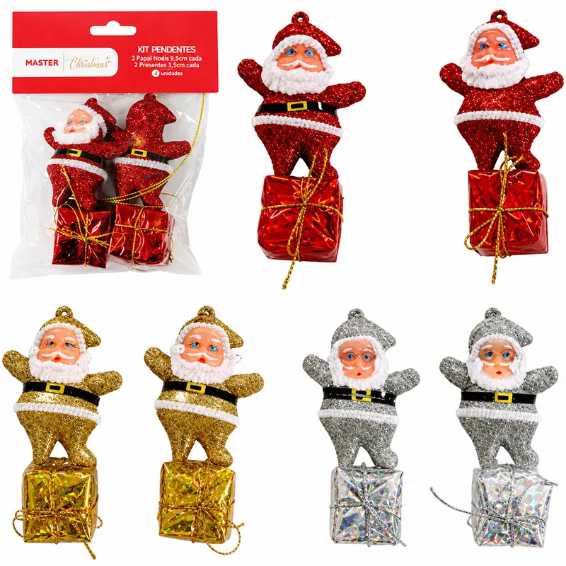 PENDENTE PAPAI NOEL COM PRESENTE DE NATAL COLORS 4 PECAS NA SOLAPA