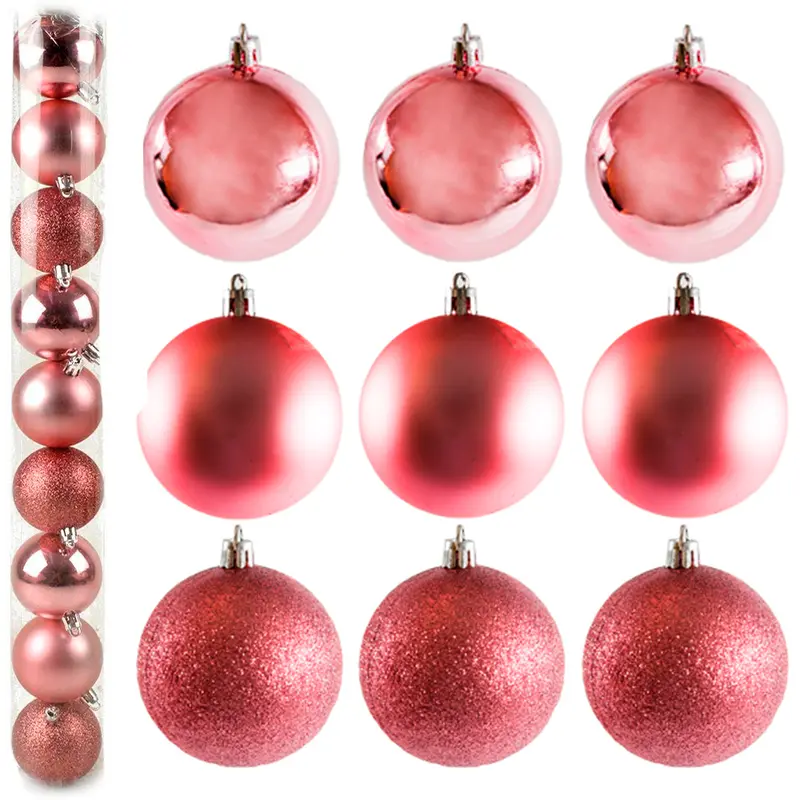 BOLA DE NATAL 6CM DE Ø ROSE MISTA FOSCA / LISA / GLITTER COM 9 PECAS NO TUBO