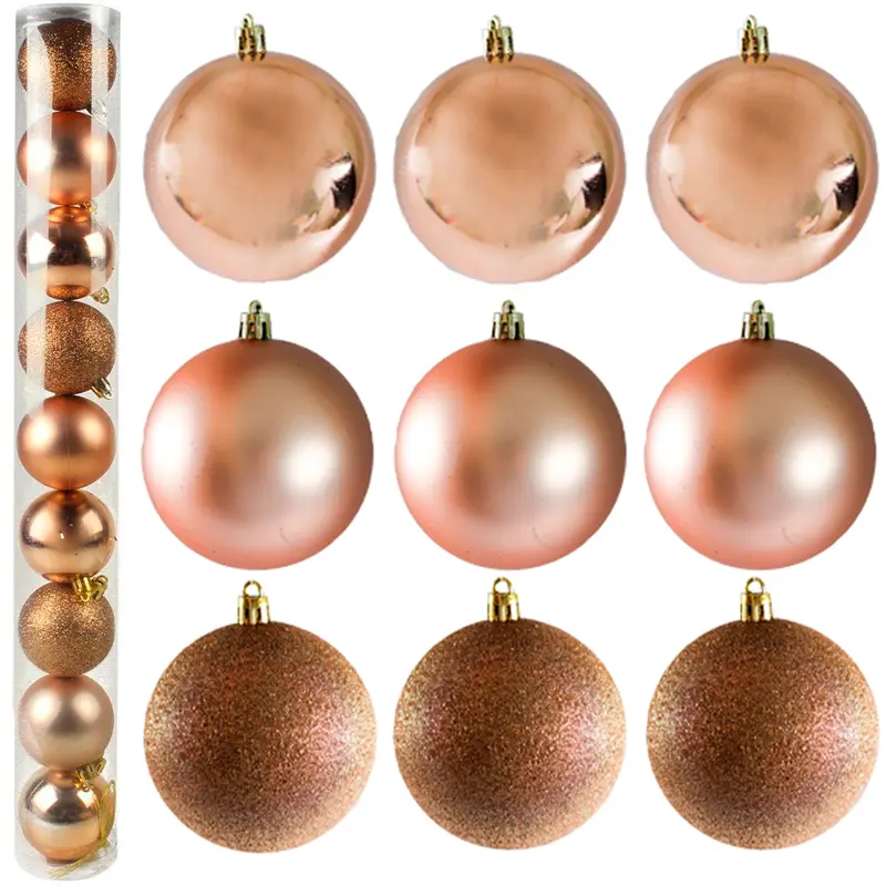 BOLA DE NATAL 6CM DE Ø CHAMPANHE MISTA FOSCA / LISA / GLITTER COM 9 PECAS NO TUBO