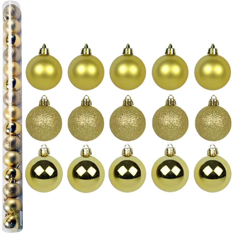 BOLA DE NATAL 4CM DE Ø DOURADA MISTA FOSCA / LISA / GLITTER COM 15 PECAS NO TUBO