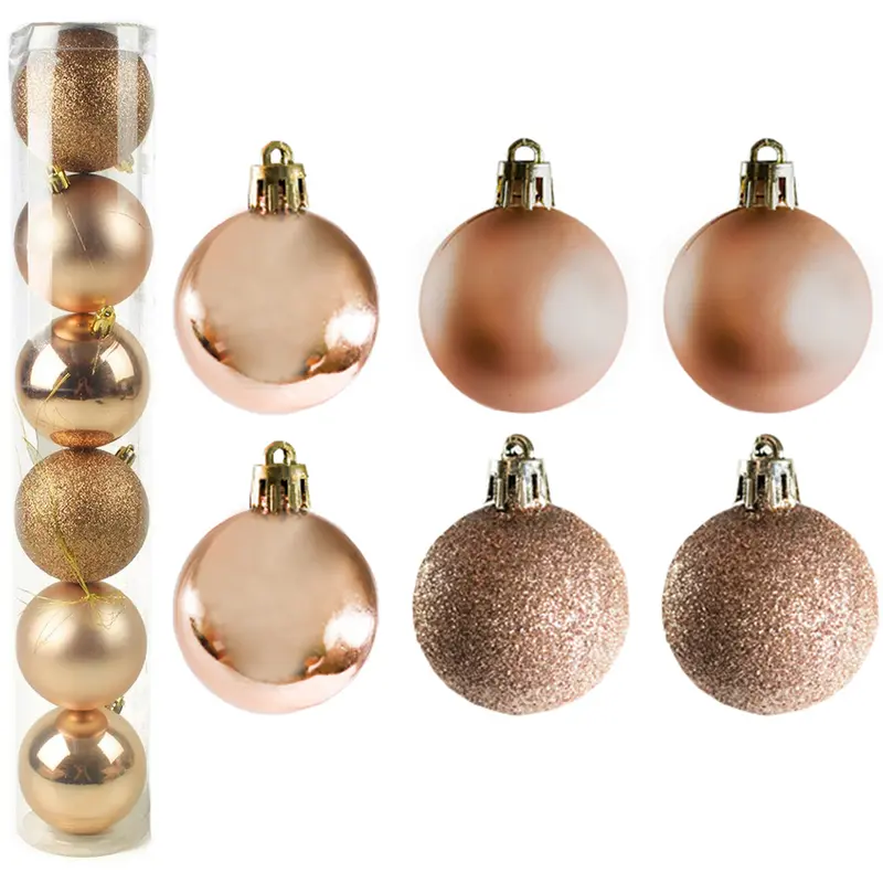 BOLA DE NATAL 7CM DE Ø CHAMPANHE MISTA FOSCA / LISA / GLITTER COM 6 PECAS