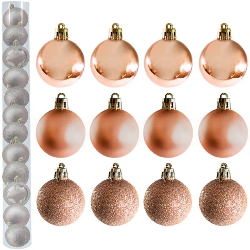 BOLA DE NATAL 5CM DE Ø CHAMPANHE MISTA FOSCA / LISA / GLITTER COM 12 PECAS NO TUBO