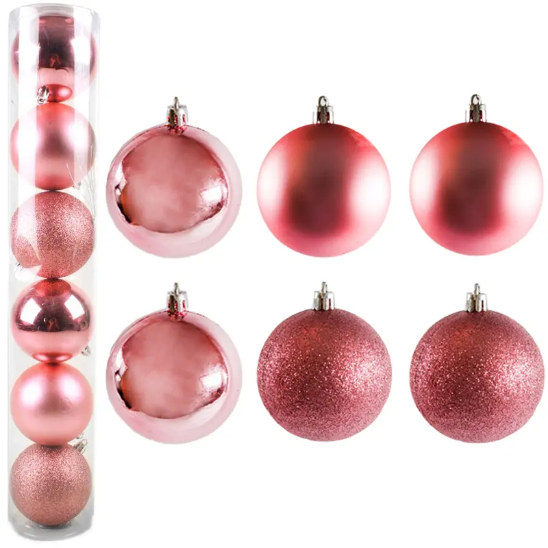 BOLA DE NATAL 8CM DE Ø ROSE MISTA FOSCA / LISA / GLITTER COM 6 PECAS NO TUBO