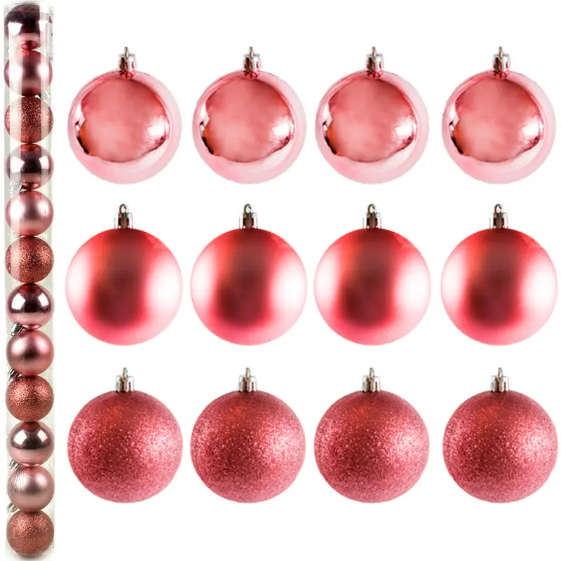 BOLA DE NATAL 5CM DE Ø ROSE MISTA FOSCA / LISA / GLITTER COM 12 PECAS NO TUBO