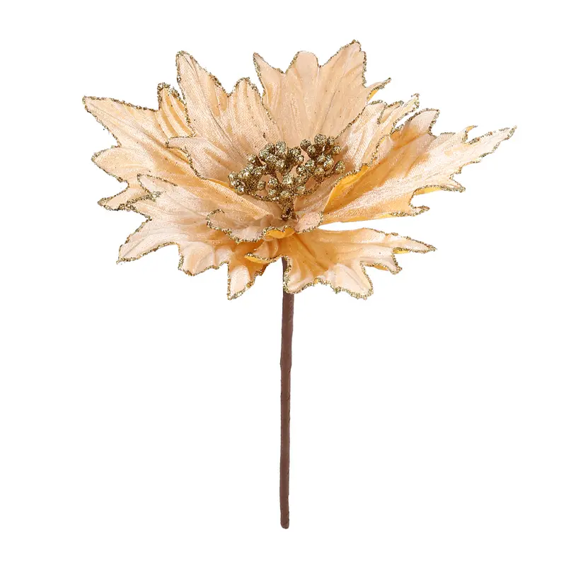 PICK NATALINO COM GLITTER FLOR CHAMPANHE 21CM