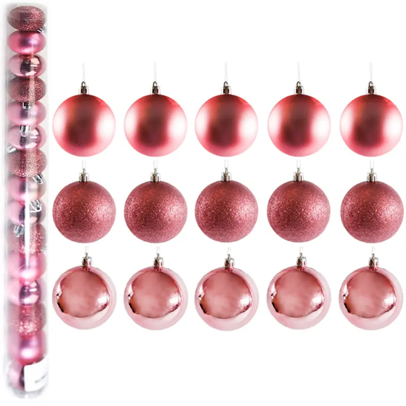 BOLA DE NATAL 4CM DE Ø ROSE MISTA FOSCA / LISA / GLITTER COM 15 PECAS NO TUBO