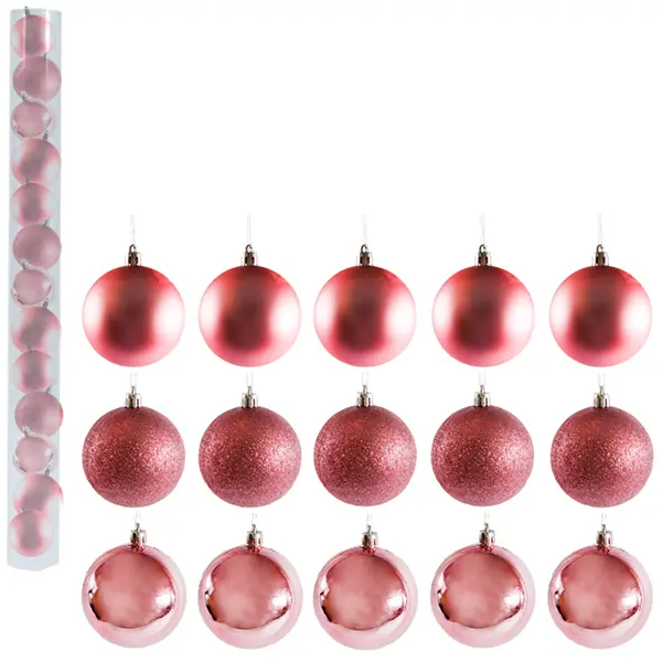BOLA DE NATAL 3CM DE Ø ROSE MISTA FOSCA/LISA/GLITTER COM 15 PECAS NO TUBO