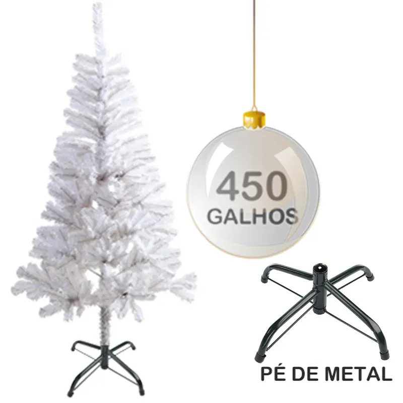 ARVORE DE NATAL BRANCA 2,10M COM 450 GALHOS E PE DE METAL