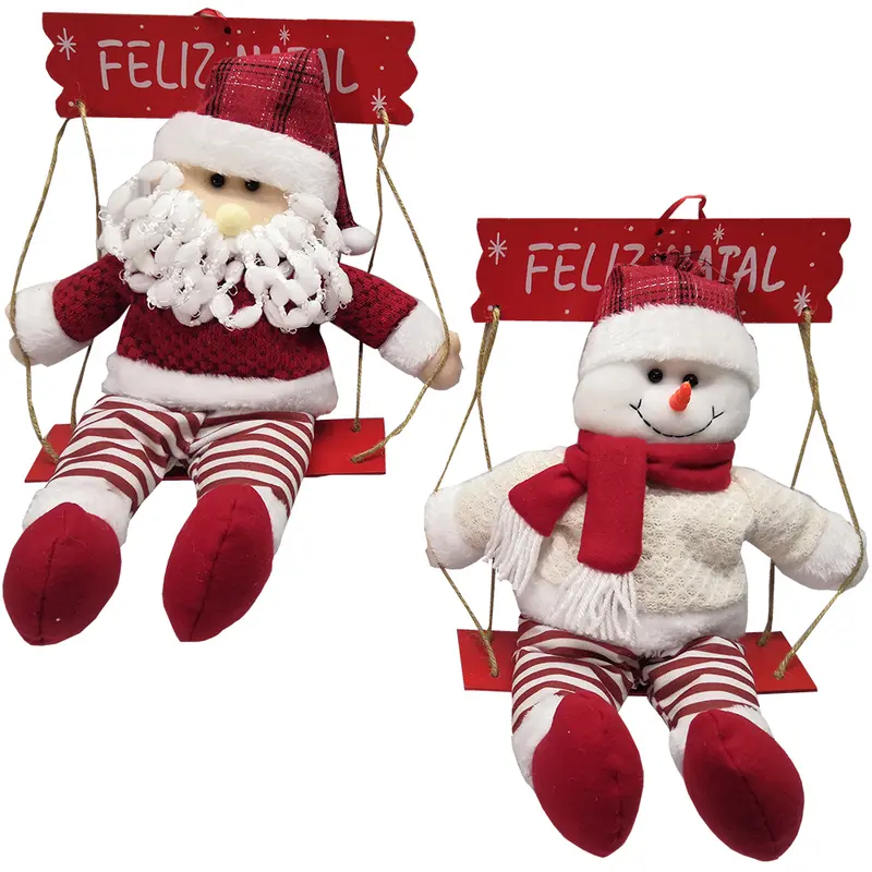 ENFEITE PENDURAR PLACA FELIZ NATAL PAPAI NOEL / BONECO SENTADO BALANCO 43CM