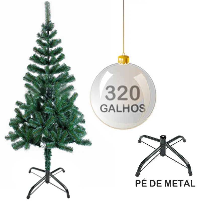 ARVORE DE NATAL 1,80M VERDE COM 320 GALHOS E PE DE METAL