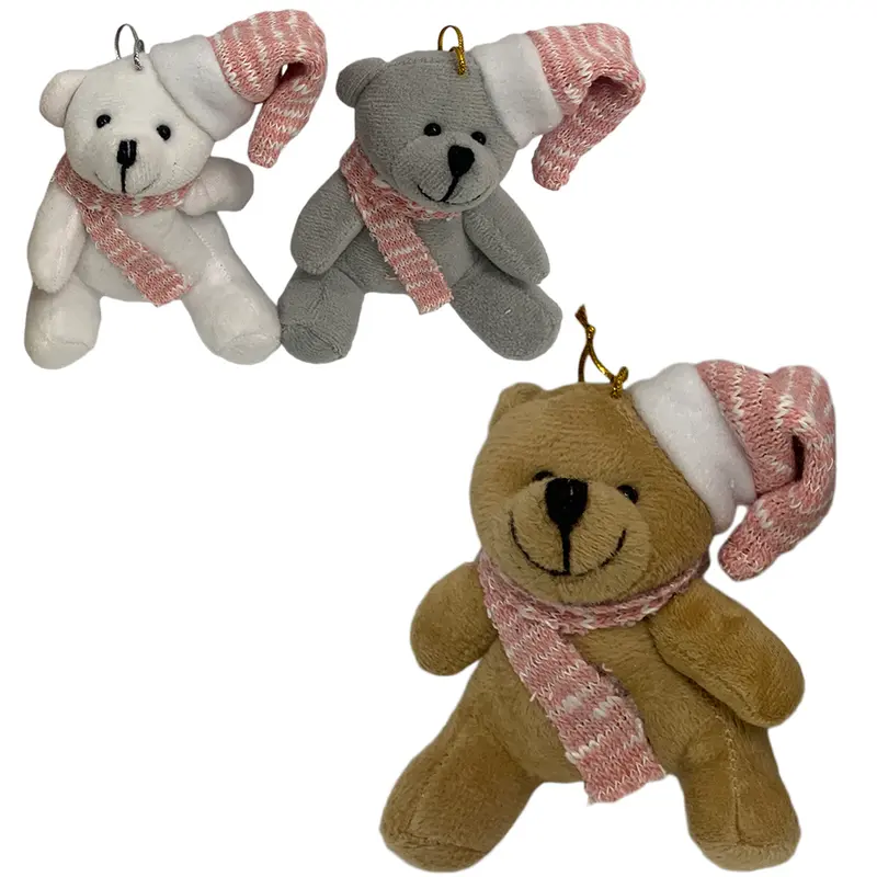 PENDENTE URSO DE PELUCIA COM GORRO / CACHECOL DE NATAL 12CM