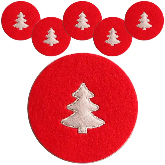 PORTA COPO DE FELTRO REDONDO ARVORE DE NATAL 10CM DE Ø COM 6 PECAS