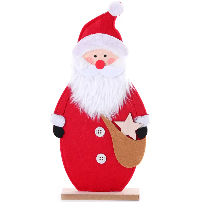 ENFEITE DE MESA DE FELTRO PAPAI NOEL COM BASE MADEIRA DE NATAL 40,5X20,5CM