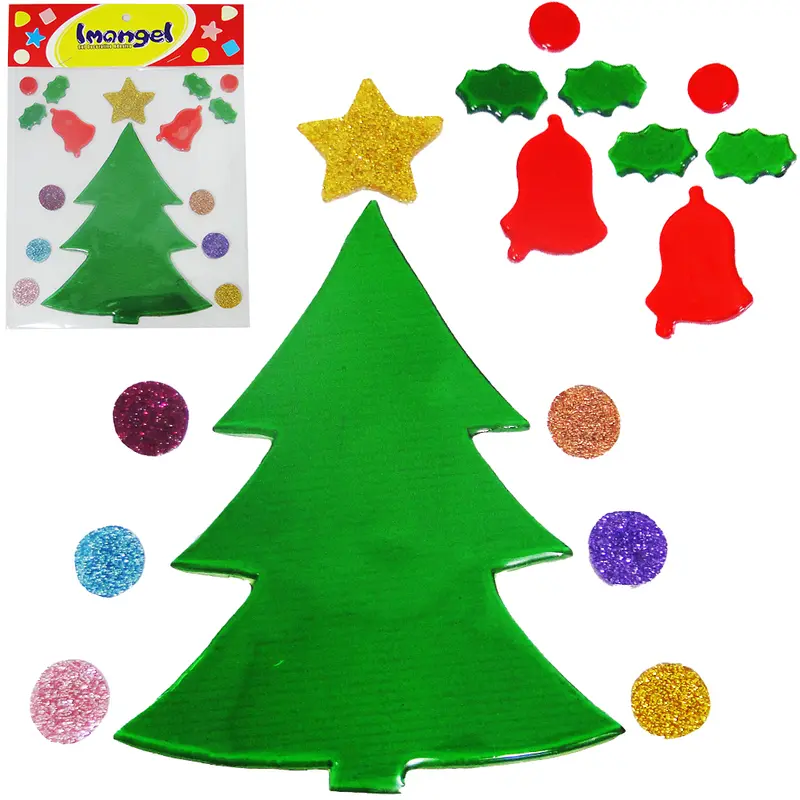 GEL DECORATIVO AUTOADESIVO GRANDE ARVORE NATAL COM 16 PECAS