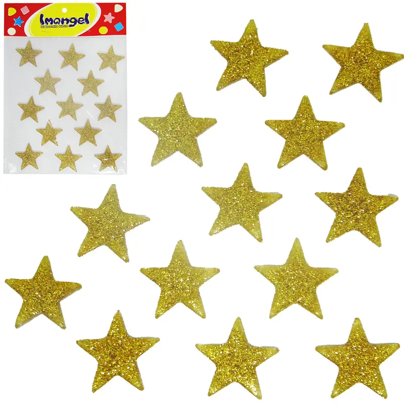 GEL DECORATIVO AUTOADESIVO GRANDE ESTRELA DOURADA COM 13 PECAS