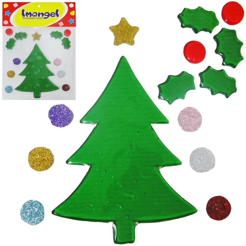 GEL DECORATIVO AUTOADESIVO MEDIO ARVORE NATAL COM 14 PECAS