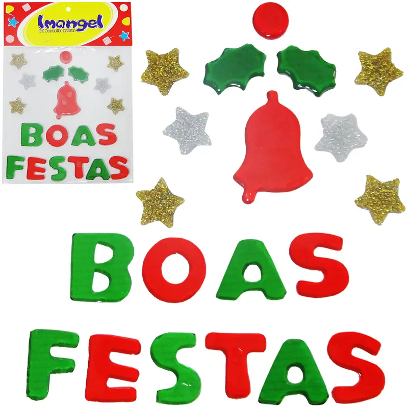 GEL DECORATIVO AUTOADESIVO MEDIO BOAS FESTAS DE NATAL COM 20 PECAS