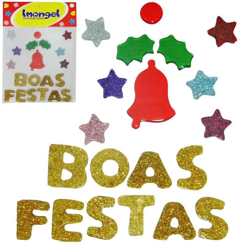 GEL DECORATIVO AUTOADESIVO MEDIO BOAS FESTAS DE NATAL COM 20 PECAS
