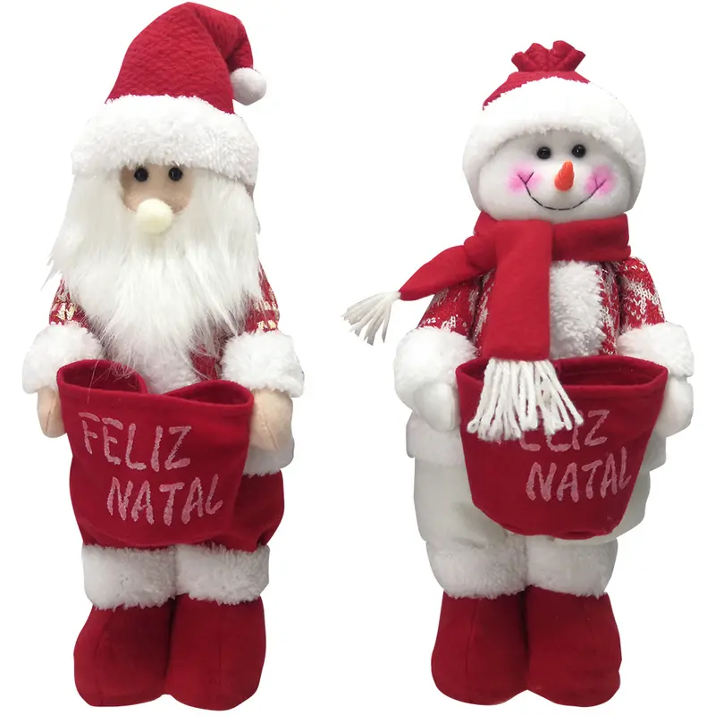 ENFEITE PAPAI NOEL / BONECO DE NEVE EM PE COM SACO DE NATAL VM 40X16CM