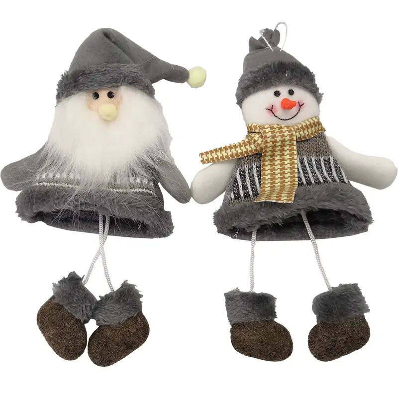 PENDENTE PAPAI NOEL / BONECO DE NEVE COM PERNAS DE CORDA XADREZ / CINZA DE NATAL 25CM