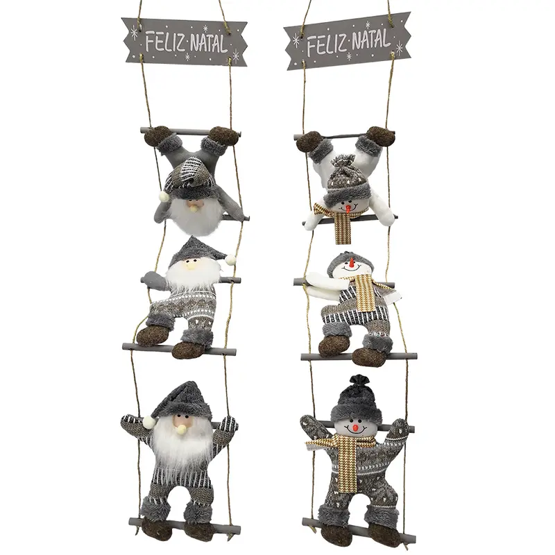 ENFEITE PENDURAR 3 PAPAI NOEL/BONECO DE NEVE NA ESCADA + PLACA FELIZ NATAL 106CM