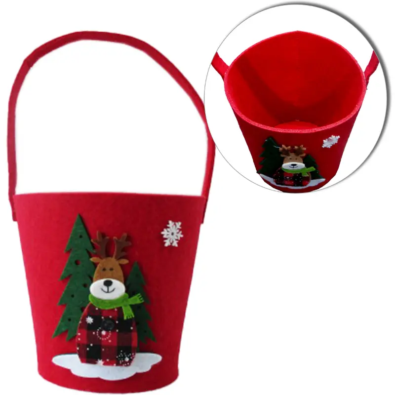 CESTO CACHEPO RENA NA NEVE DE FELTRO COM ALCA DE NATAL 25X15CM DE Ø