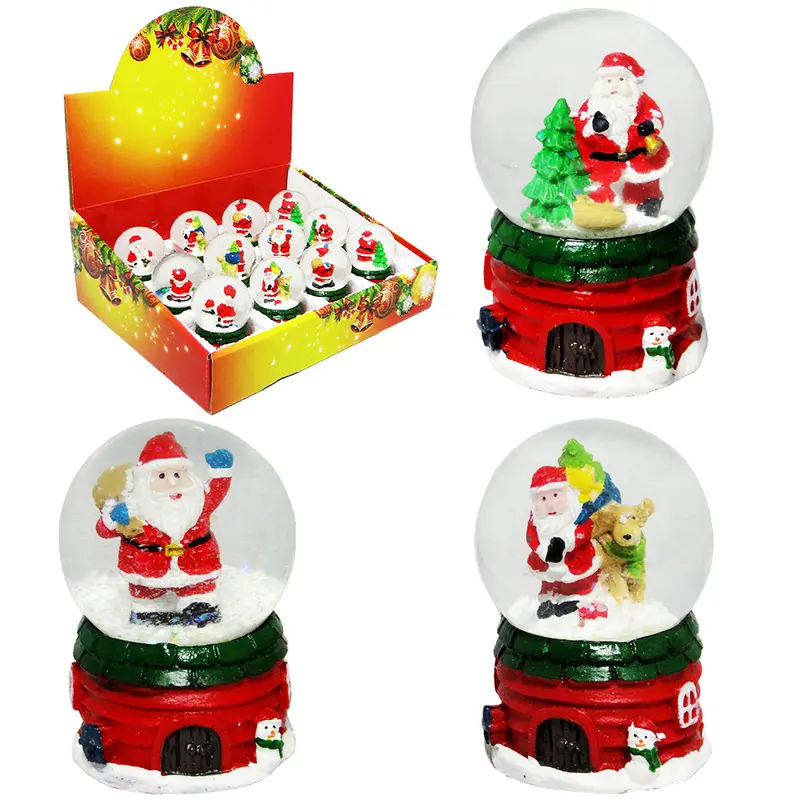 CUPULA DE VIDRO COM PAPAI NOEL LACO E CHALE DE RESINA DE NATAL 7X4CM